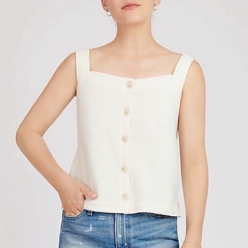 J.CREW IVORY TEXTURED BUTTON FRONT TANK SIZE LARGE